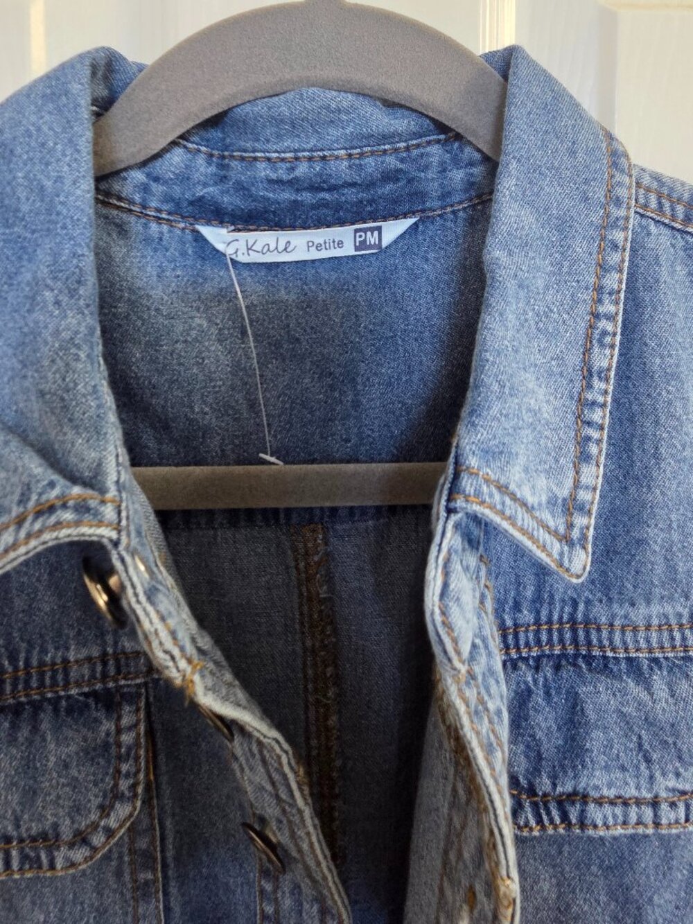 C.Kale Petite PM Denim Shirt Dress Women's Chambray Button Front Utility Casual - Picture 3 of 4